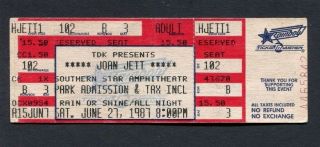1987 Joan Jett Blackhearts Concert Ticket Houston Tx I Love Rock N Roll