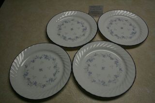 Set Of 4 Corning Corelle - Blue Fleur Swirl - 10 1/4 " Dinner Plates