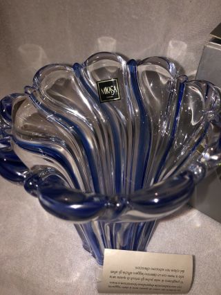 Mikasa Crystal Art Glass Peppermint Swirl Bowl Cobalt Blue and Clear Vase 3