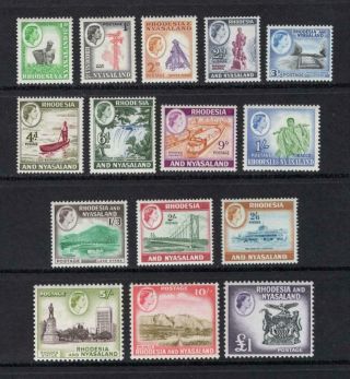 Rhodesia & Nyasaland 1959 - 63 Complete Qeii Set - Og Mnh - Sc 158 - 71 Cats $112.  80