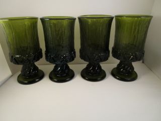 Vintage Fostoria Sorrento Green Glass Set of 4 Water Goblet Glasses A 2