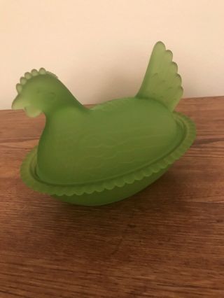 Indiana Frosted Green Glass Hen on Nest Dish 2