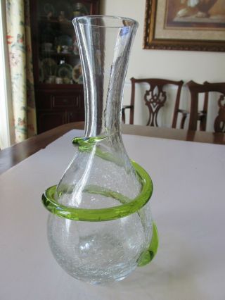 Rare Blenko Joel Myers 6817co Hand Blown Crackle Glass Vase W/green Snake Coil