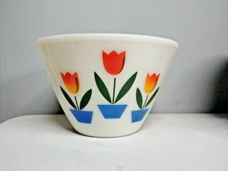 Vintage Fire - King 9 1/2  Flowers Tulip Ivory Nesting Bowl Milk Glass
