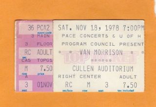 1978 Van Morrison Concert Ticket Stub Houston Texas U Of H Culllen Wavelength