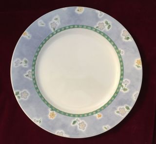 Set Of 6 Corelle Bluefield Dinner Plates 10 3/4” Blue Rim Yellow Flower
