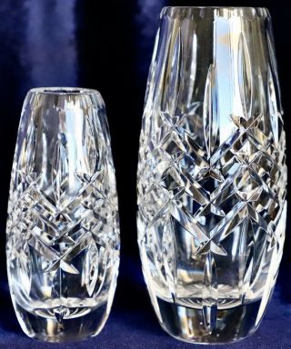 Vintage Retro Diamond Cut Crystal Vases Set Of 2 18cm And 14cm 1.  3 Kg