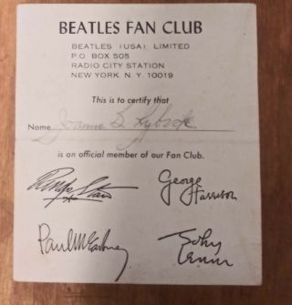 Beatles Fan Club Card From The 1960 