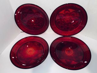France Arcoroc Ruby Red Glass Dinner Plates 10 1/8 " Set Of 4 Exc.