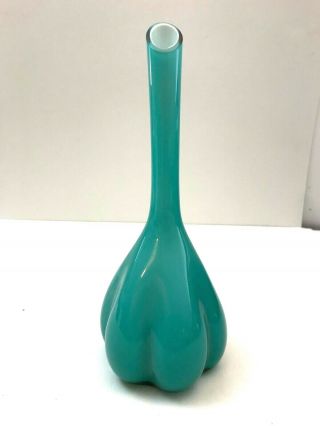 Vintage Cased Glass Bud Vase - - Aqua Blue - - 9 - 1/4 " Tall - - Exceellent