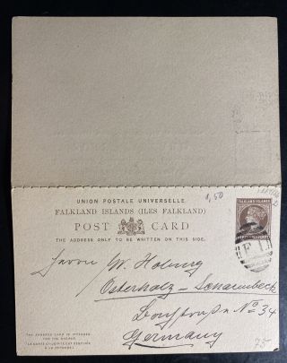 1886 Falkland Island Postal Stationery Postcard Cover To Germany
