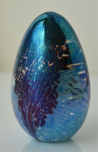 Vintage 85 Sign Msh Mt St Helen Ash Art Glass Paperweight Egg 2.  25 "