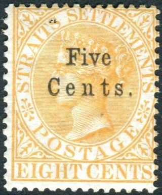 Straits Settlements - 1879 5c On 8c Orange.  A Mounted Example Sg 20