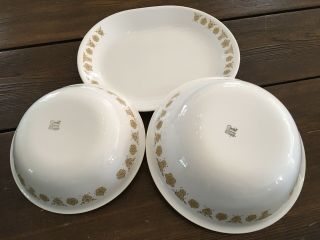 Vintage Corelle Gold Butterfly 8 1/2 " And 10 " Serving Bowls And 12” Platter