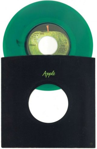 John Lennon & Yoko Ono Happy Xmas 45 Green W Black Splat 1971 Apple Sleeve