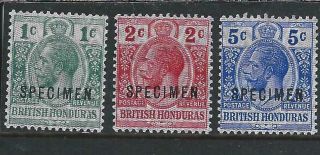 British Honduras 1915 - 16 Set Of Three Overprinted Specimen Mm Sg 111s/113s