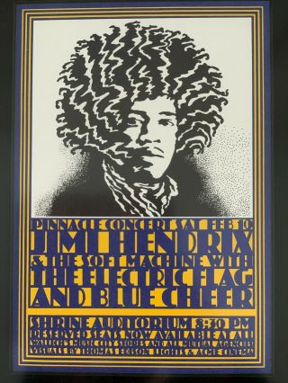Vintage Framed Jimi Hendrix/blue Cheer/electric Flag Tour Poster,  1968 (8x10 ")