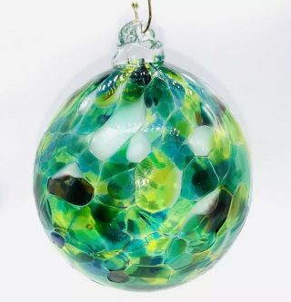 Vintage Kitras Art Glass Canada Collage Ball Of Blues Greens Handblown 4”