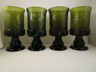 Vintage Fostoria Sorrento Green Glass Set Of 4 Water Goblet Glasses B