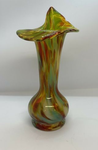 Vintage Hand Blown Art Glass Multicolored Jack In The Pulpit Decorative Vase
