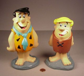 Vintage The Flintstones 2 Cartoon Vinyl Bank Figures Fred & Barney Toys Tv Show