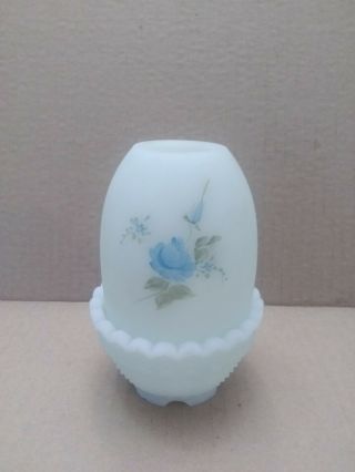Vintage Fenton Light Blue Hand Painted Fairy Lamp