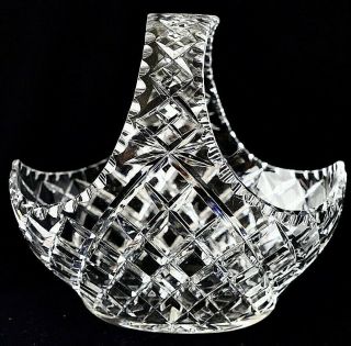 Vintage Retro Large Diamond Cut Lead Crystal Basket 24cm High 1.  8kg