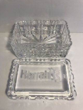 Harrahs Casino Etched Crystal Trinket Keepsake Box,  24 Lead Crystal