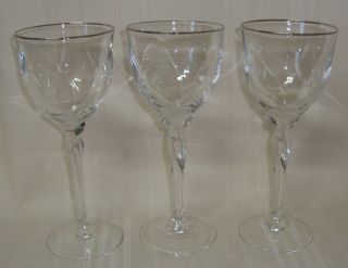 Lenox Rhythm Platinum Twisted Stem Wine Glasses 7 1/2 " Tall Set Of 3 Glasses