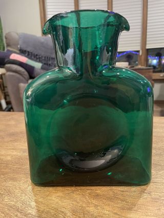 Vintage Blenko Glass Emerald Green Water Double Spout Pitcher