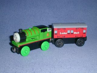 Hard At Work Percy With Sodor Mail Car Set Thomas Wooden Railway Retired Htf