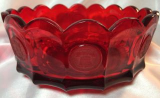 Fostoria Coin Glass Ruby Red Round Scalloped Edge Bowl 7 3/8” Diameter