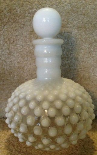 Vintage Fenton Milk White Opalescent Hobnail Perfume Bottle Decanter W/stopper