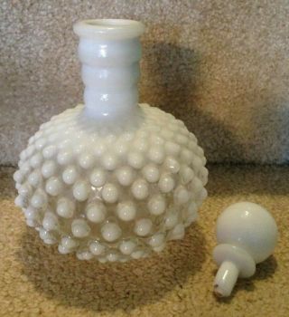 Vintage Fenton Milk White Opalescent Hobnail Perfume Bottle Decanter w/Stopper 2