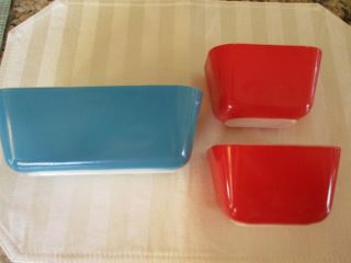 Vintage Pyrex Primary Colors Refrigerator Dishes 6 - Piece Set - 2 Red 1 Blue