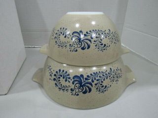 3 Pyrex Homestead Cinderella Nesting Mixing Bowl Brown Speckled Blue 401 441 442
