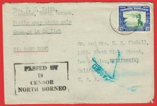 North Borneo 1941 Cover Franked 12c Jesselton To Usa Via Hong Kong.