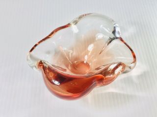 Mid Century Art Glass Dish/ashtray Pink To Rose Murano ? Viking ?