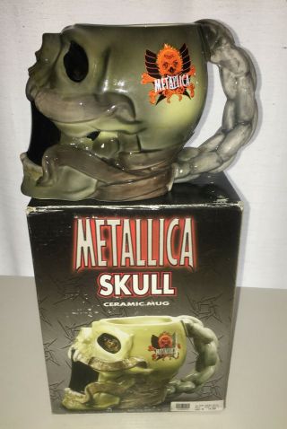 Official Metallica Skull Ceramic Mug W/box 2002 Spencer Gifts Heavy Metal Thrash