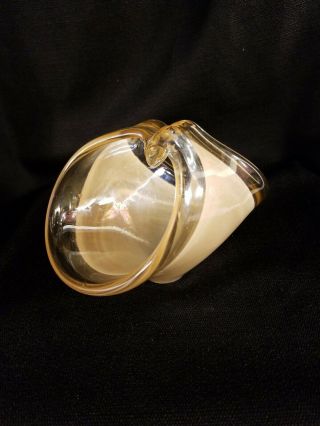 Vintage Murano Art Glass Basket Dish Bowl Gold Amber Glass Swirl