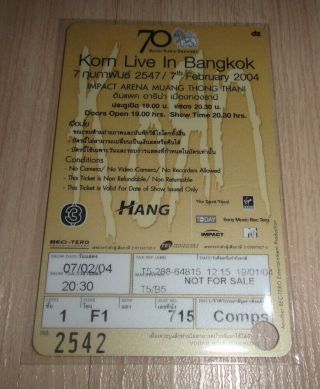 Korn Live In Bangkok 2004 Thailand Concert Ticket Card Rare 2