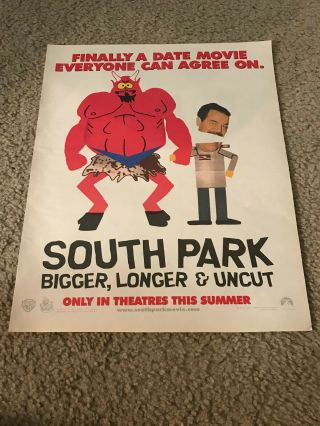 Vintage 1999 South Park The Movie Poster Print Ad Bigger Longer & Uncut