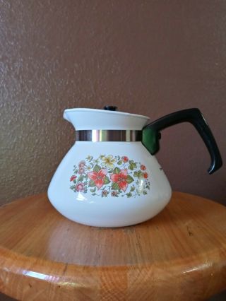 Vintage Corning Ware 6 Cup Teapot Kettle With Lid,  P - 104 Indian Summer Flowers