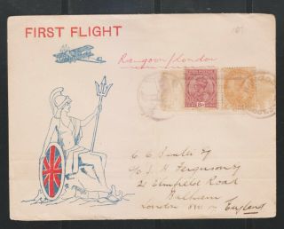 India 1933 First Flight Cover Rangoon To London With Kgv.  8an.  & 2a6p Stamps.