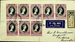Malaya Singapore 1953 Qe Ii Coronation 11v On Regd Airmail Cover To Canada