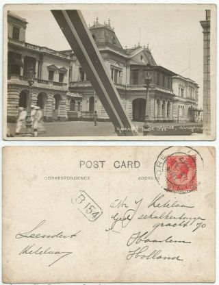 Malaya Singapore 1917 General Post Office Singapore Rppc,  Sent To Nl At 3c Rate