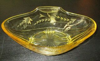 Vintage Lancaster Yellow Depression Glass Etch Oval Bowl