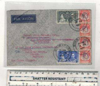 Malaya.  Straits Settlements,  Singapore.  1937 Airmail To York.  Via China Clipper