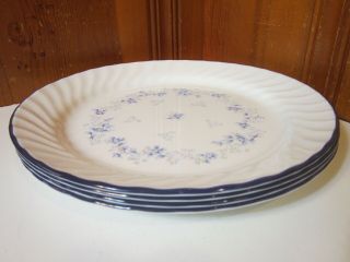 Vintage Set Of 4 Corelle Blue Fleur 10 1/4 " Dinner Plates Swirl Rim Blue Flowers