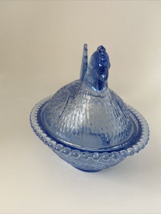 Light Blue Indiana Glass Hen On Nest Chicken Covered Candy Dish 2